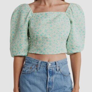 NWOT Levi's Cream And Mint Floral Puff-Sleeve Crop Top S